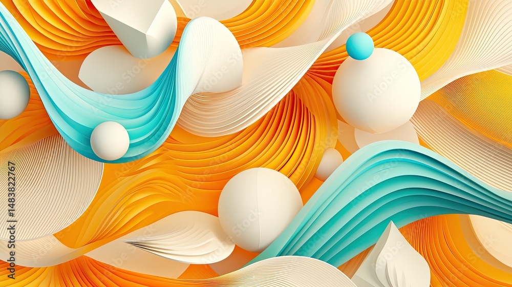 Poster abstract colorful waves with spheres and geometric shapes