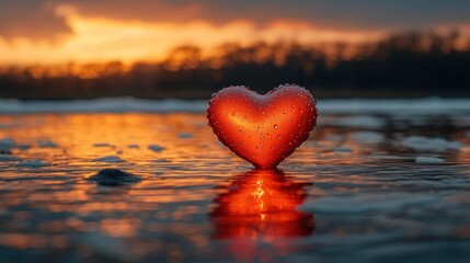 Fototapeta premium Heart by water, sunset