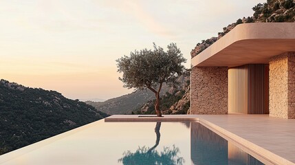 Modern Minimalist House Infinity Pool Mountain View