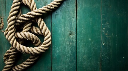 Obraz premium Thick Rope Knot on Rustic Green Wooden Background