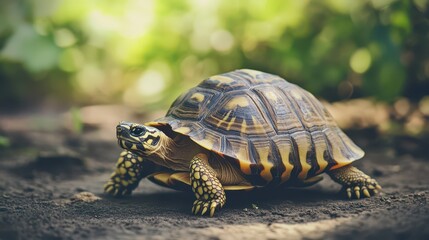 Obraz premium Majestic tortoise exploring the forest floor