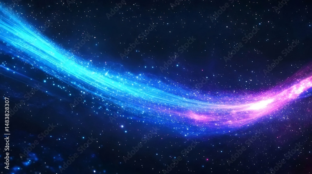 Aufkleber 渦巻く青と紫の星雲背景、星が散りばめられた宇宙空間、宇宙の抽象的な光のテクスチャ、未来的な暗いデザイン、星明かりの壁紙
