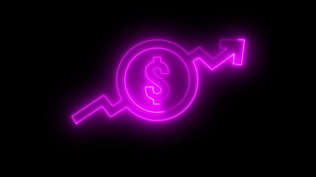 Money loss. Cash with down arrow stocks neon graph, concept of financial crisis, market fall. Money, profit, investment, growth business market fall. neon down arrow stocks graph with black background