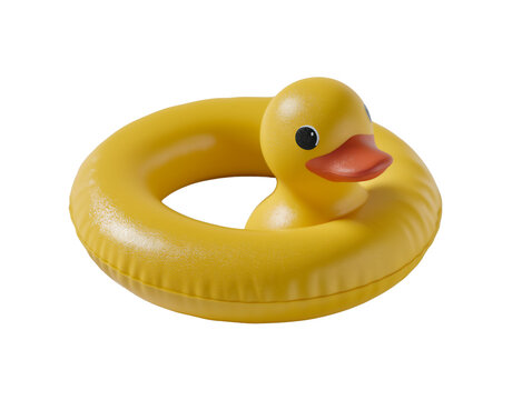 Yellow duck innertube pool ring isolated on white or transparent background