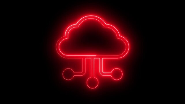 Glowing neon Cloud Service icon isolated on black background. Video motion graphic animation