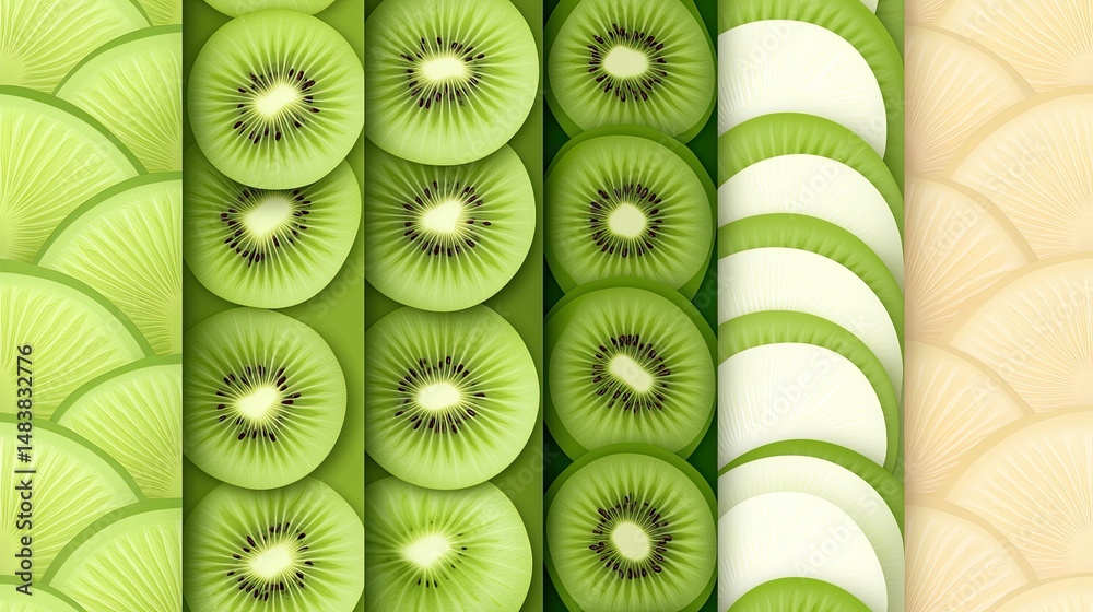 Aufkleber vibrant kiwi fruit slices pattern background design