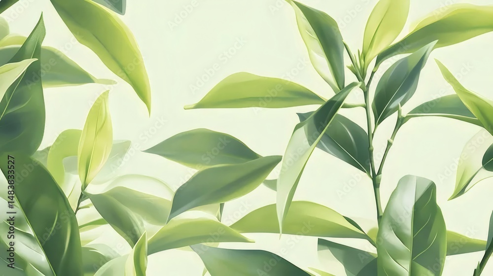 Poster 明るい背景にライトグリーンの葉を持つ緑豊かな植物群 自然な背景 新鮮で明るく 春と夏の雰囲気 健康と活力 穏やかでシンプルなデザイン