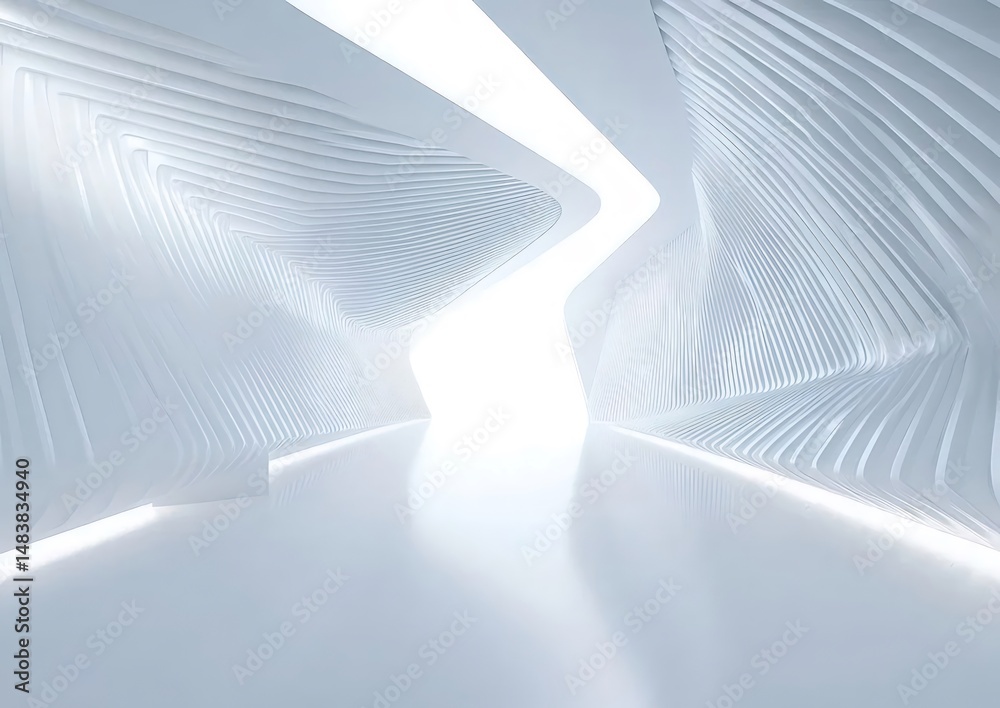 Poster 抽象的な白い未来的な建築内部構造の3Dレンダリング デザイン ミニマル幾何学的空間と光の効果 テクスチャとパターンを持つアートインスタレーション