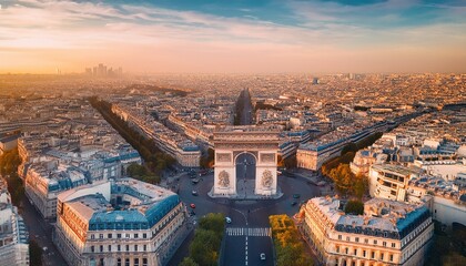 Obraz premium majestic aerial view of the arc de triomphe paris france
