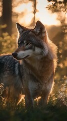 Wolf in the Forest at Sunset