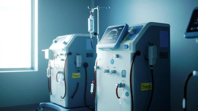 Dialysis Machines in Hospital Setting with White and Blue Tones for Medical Equipment Displaying Modern Technology