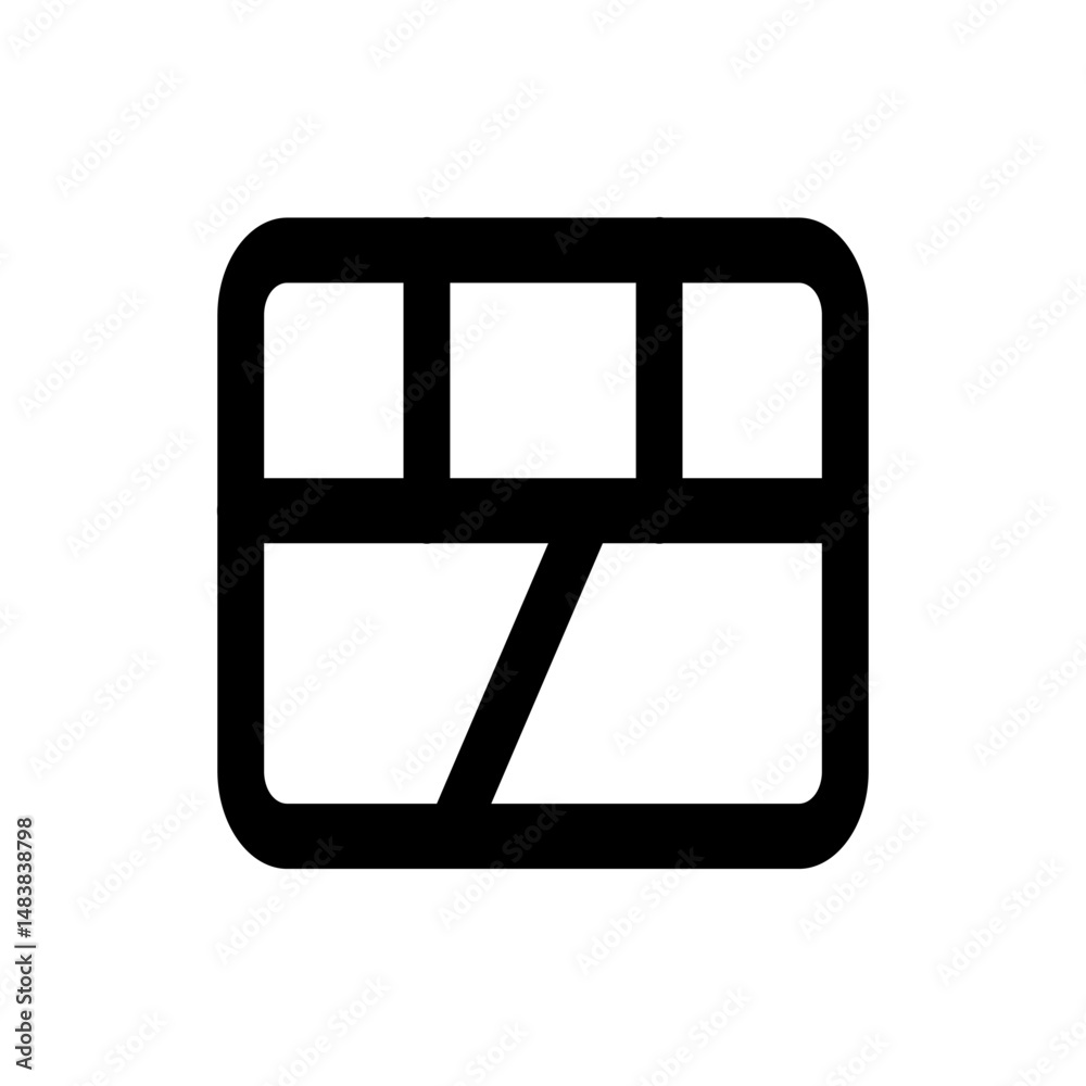 Poster illustration of a rectangular grid with three cells on top and a diagonal line on the bottom cell