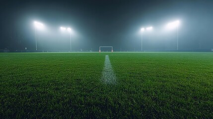 Obraz premium Empty Soccer Field at Night with Floodlights