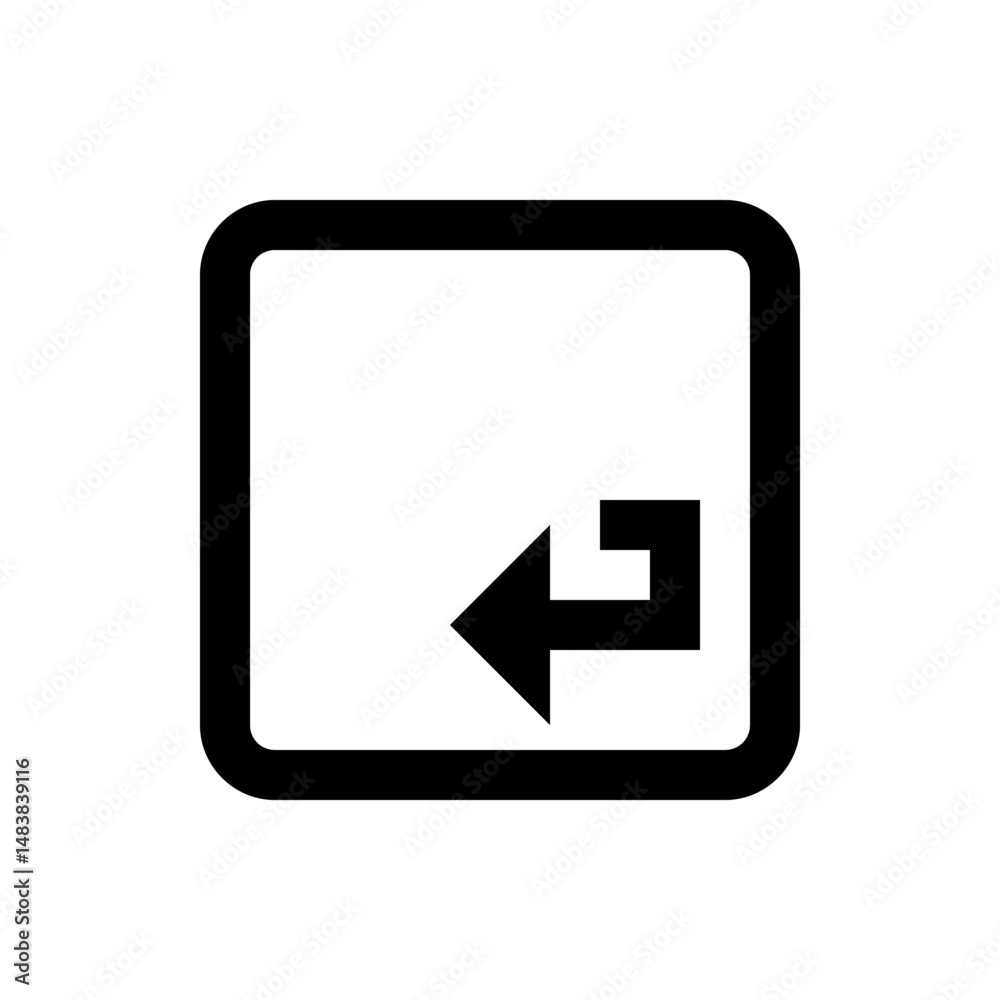 Poster black square with rounded corners containing a black arrow pointing left with a tail on a white back