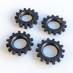 Four metal gear nuts arranged in a circle.  Precisely formed, interlocking components