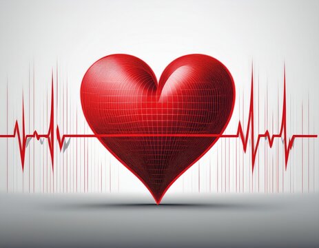 red electrocardiogram line showing heart beating on white background