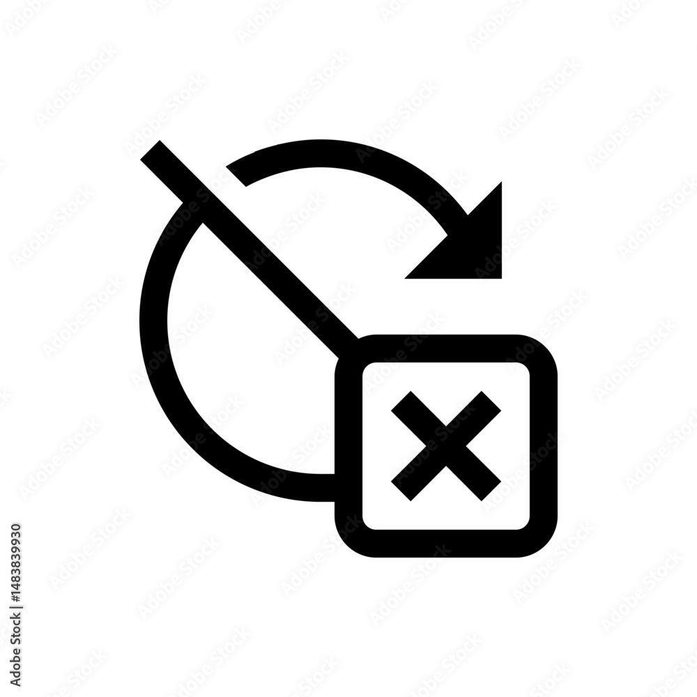 Poster circular arrow with cross inside square indicating a process cancellation and reset operation icon