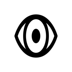 A simple flat design of a human eye with a black pupil and white iris on a white background is shown