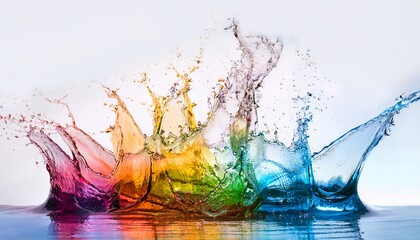 colorful water splashes rising with white background