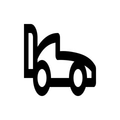 Illustration of a stylized formula one race car with visible wheels and rear wing in simple black outline