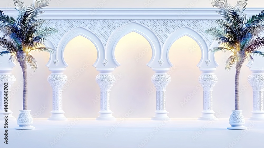 Aufkleber white archway columns flanked by palm trees