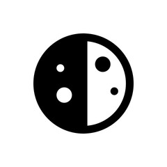 A stylized black and white circle divided vertically with smaller circles within each half contrasting color