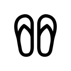 Illustration of two flip flops side by side in black outline against a white background showing summer footwear