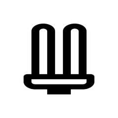 Illustration of a compact fluorescent light bulb with two tubes and a thick base in black and white