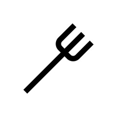 Illustration of a black pitchfork with three tines and a long handle on a white background design element