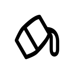 Illustration of a black outlined tilted container with liquid pouring out on a white background design element