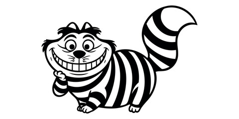Cartoon cat with a grin on a transparent background
