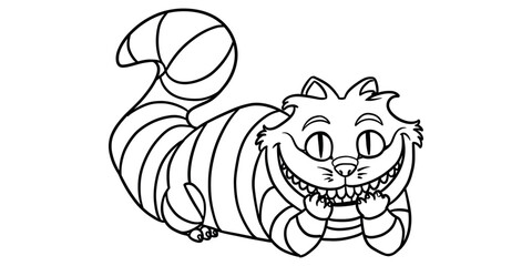 Cartoon cat with a grin on a transparent background, isolated smiling cat vector outline
