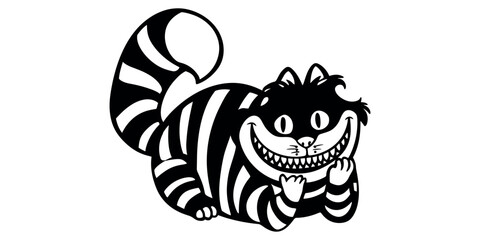 Cartoon cat with a grin on a transparent background
