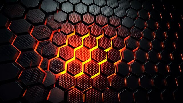 hexagonal pattern metallic abstract background, futuristic innovative theme	with glow light 
