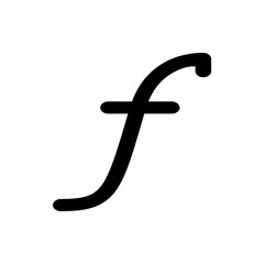 Illustration of a stylized lowercase letter f with a horizontal bar in bold black on a white background