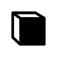 Illustration of a solid black cube with rounded edges and white interior on a white background view from angle