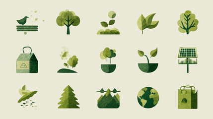 set of green icons