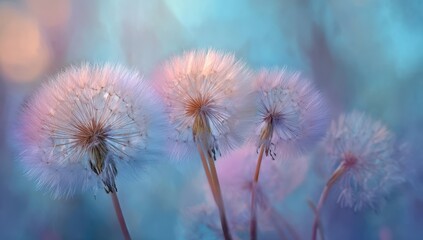 Three Pastel Dandelion Seed Heads in Soft Focus
