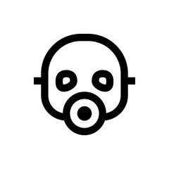 Illustration of a stylized face with a round head, circular eyes, and a pacifier in a minimalist design
