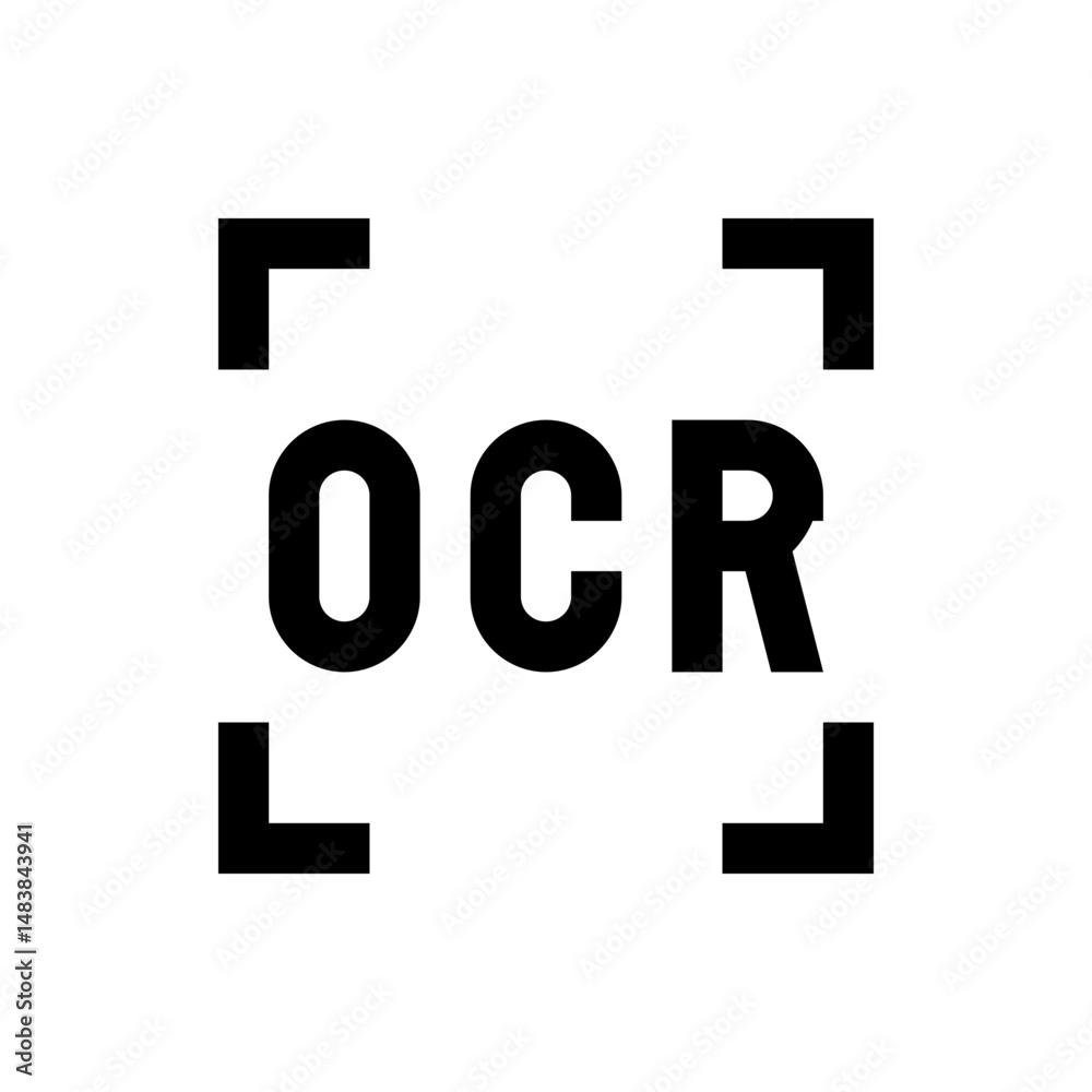 Poster optical character recognition text enclosed within a bracket shape in a simple black and white desig