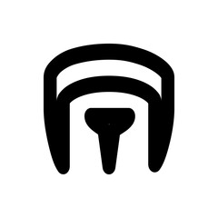 Illustration of a stylized gateway or archway with a small pillar in the center in black and white color