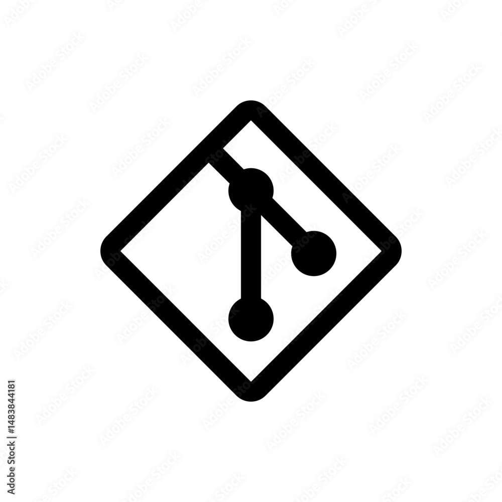 Poster black outline of diamond shape containing a branching structure with circular nodes and lines inside