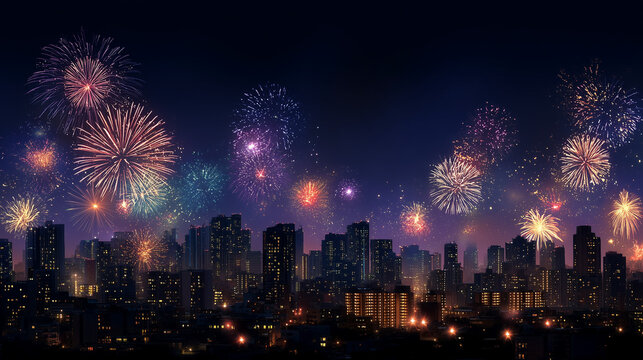 fireworks over the city - Powered by Adobe