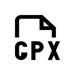 Illustration of a cpx file icon with a folded corner and bold sans serif lettering in black on a white background