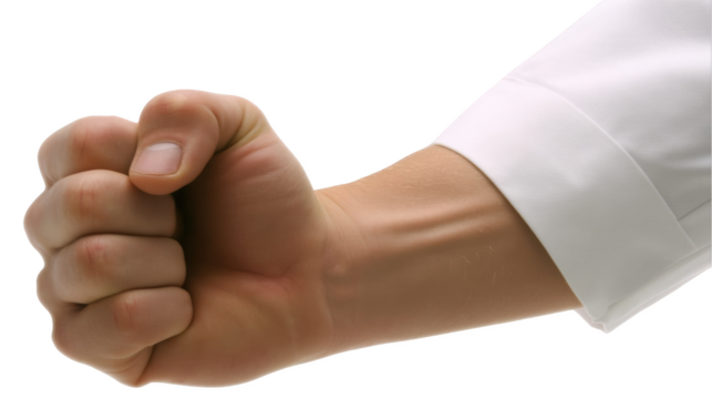 Clenched fist isolated on transparent background wearing a white shirt sleeve - Powered by Adobe