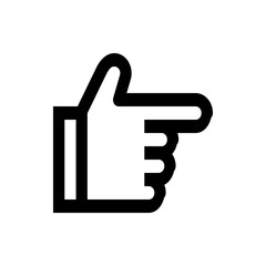 A simple black and white icon of a hand with the index finger pointing to the right direction symbol
