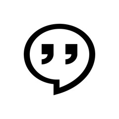 Illustration of a black speech bubble containing quotation marks, isolated on a white background design icon