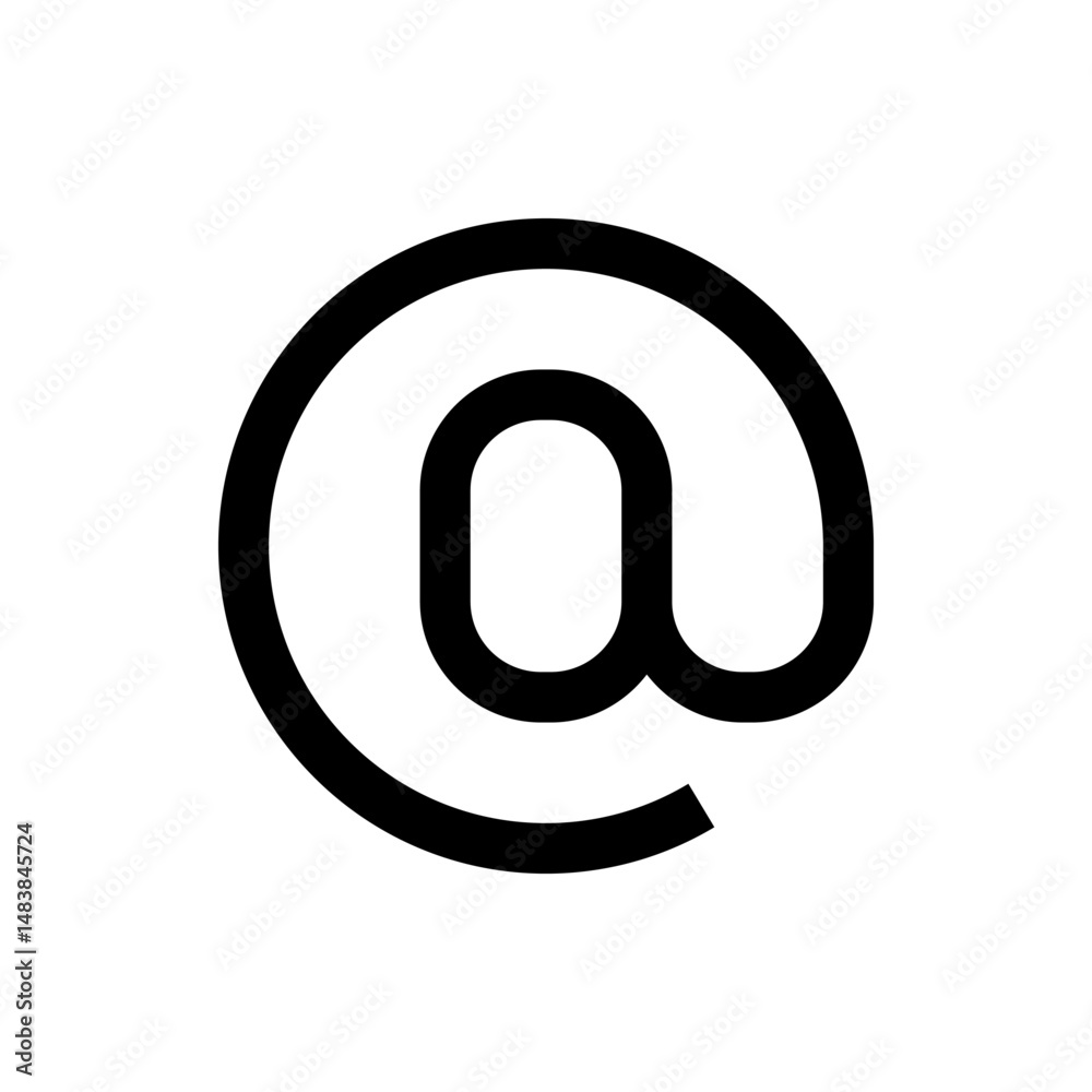 Poster a simple black at sign symbol with a circular shape and an a character inside on a white background 
