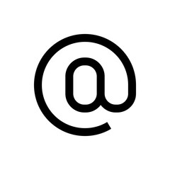 A simple black at sign symbol with a circular shape and an a character inside on a white background view