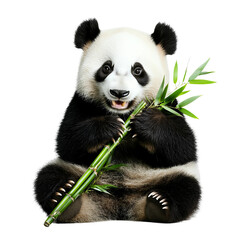 Naklejka premium cute panda bear feeding on fresh bamboo shoots